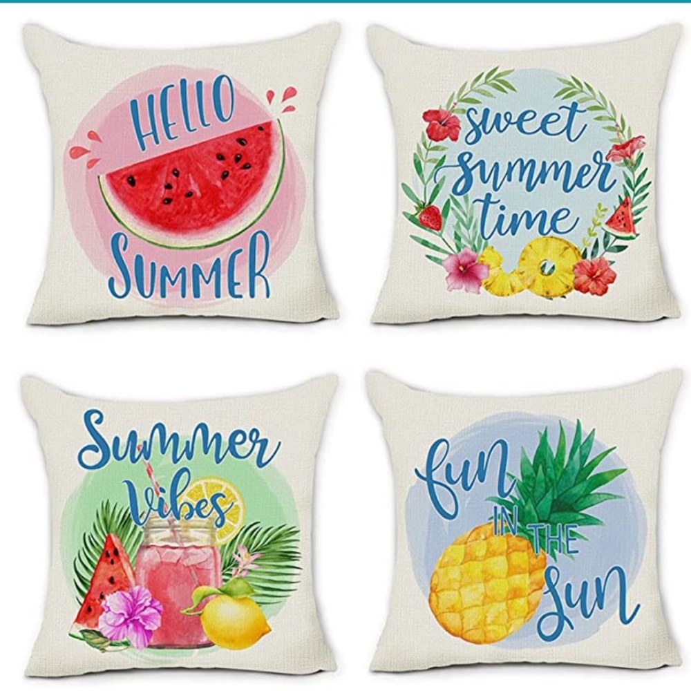 NEW Pineapple Watermelon Summer Farmhouse Pillow Covers 20x20 (Set of 4)